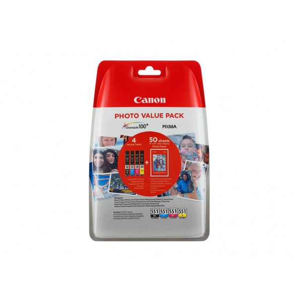 Χαρτί Canon 4x6 Photo Paper (PP-201 50 sheets) + CLI-551 C/M/Y/BK Photo Value Pack (6508B005)
