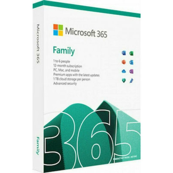 Microsoft 365 Family Win English Multilanguage Subscription EuroZone 6 Users Medialess 1 Year (6GQ-01556)