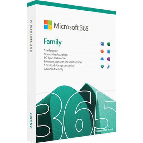 Microsoft 365 Family Win Greek Multilanguage Subscription EuroZone 6 Users Medialess 1 Year (6GQ-01582)