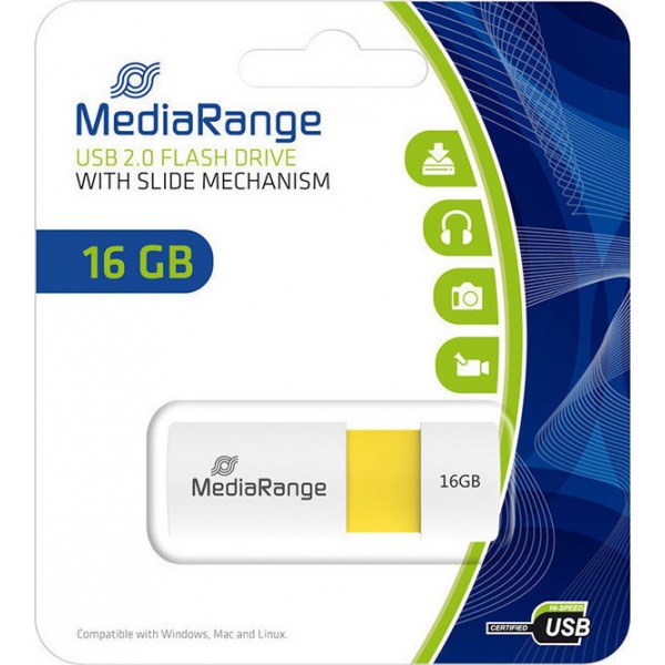 USB Flash Drive MediaRange MR972 16GB Yellow USB 2.0 (MR972)