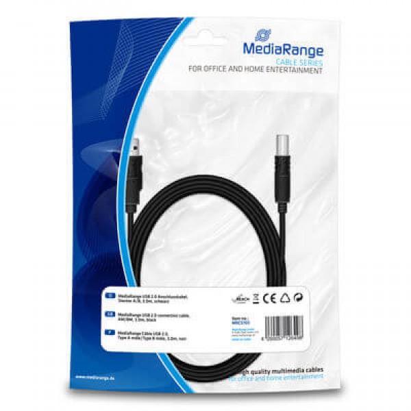 Καλώδιο Εκτυπωτή MediaRange USB 2.0 AM/BM 3.0M Black (MRCS103)