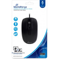 Mouse MediaRange Corded 3-Button Black Wired Optical (MROS211)