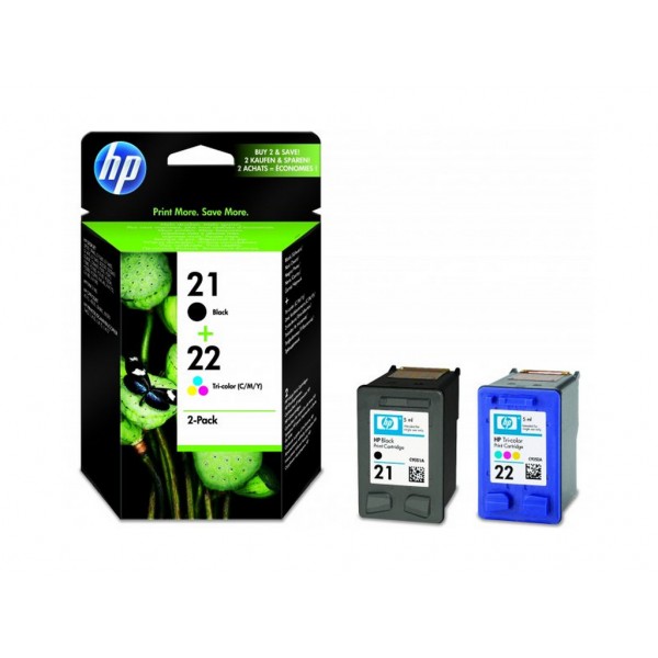 Ink HP 21 / 22 Combo Pack Cartridge (Black 190 Pgs / Color 165 Pgs) (SD367AE)